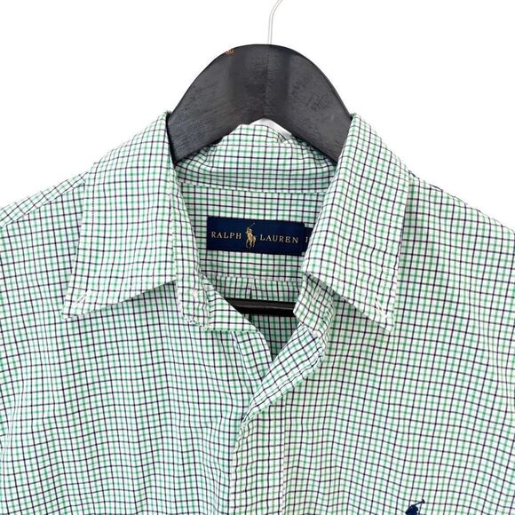 Ralph Lauren Blue Label Green Blue Small Checkered Cotton Logo Dress Shirt 15.5 - Picture 7 of 7